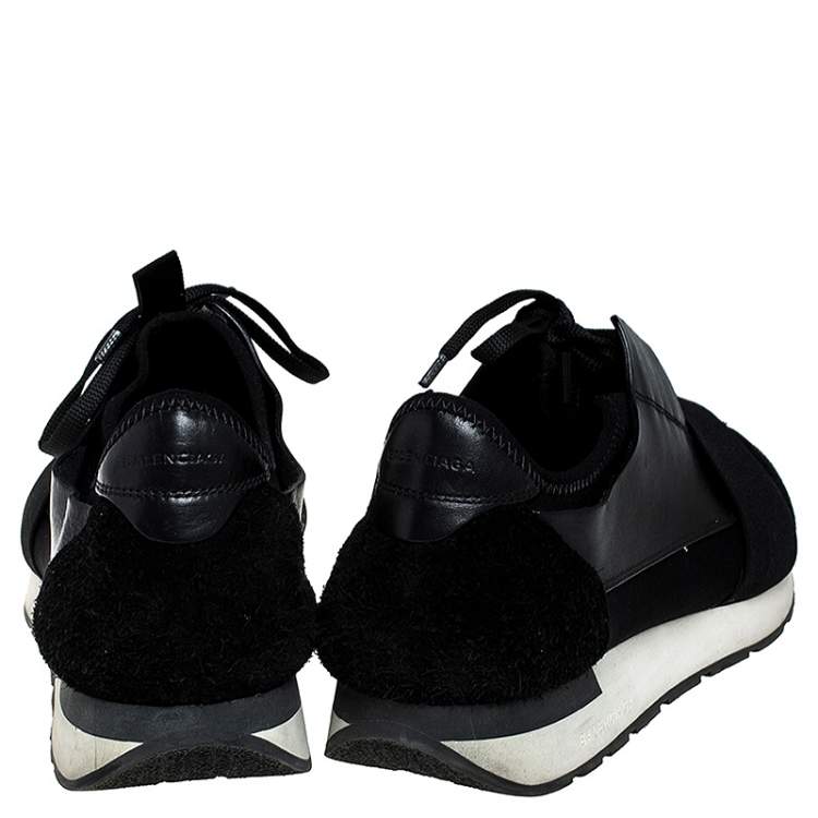 Pre Owned Balenciaga Black Leather, Suede And Mesh  Race Runner Sneakers Size 44