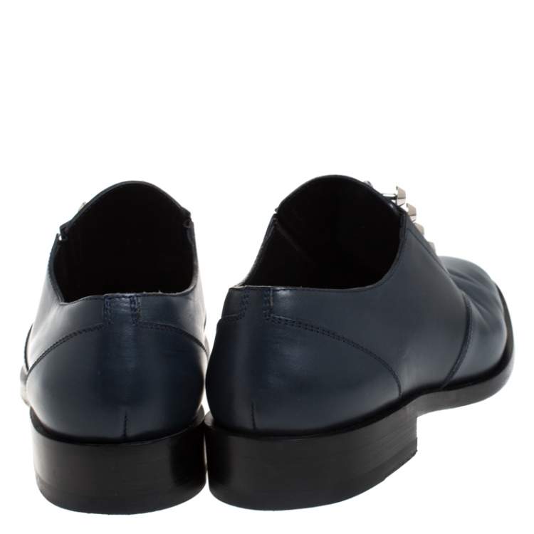 Pre Owned Balenciaga Dark Blue Leather Pierced Oxfords Size 40