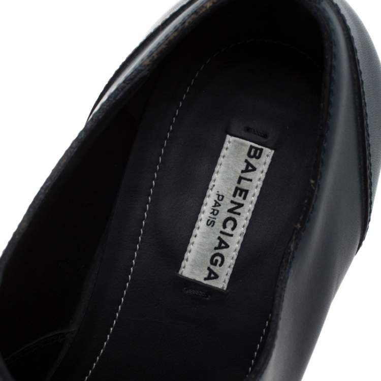 Pre Owned Balenciaga Dark Blue Leather Pierced Oxfords Size 40