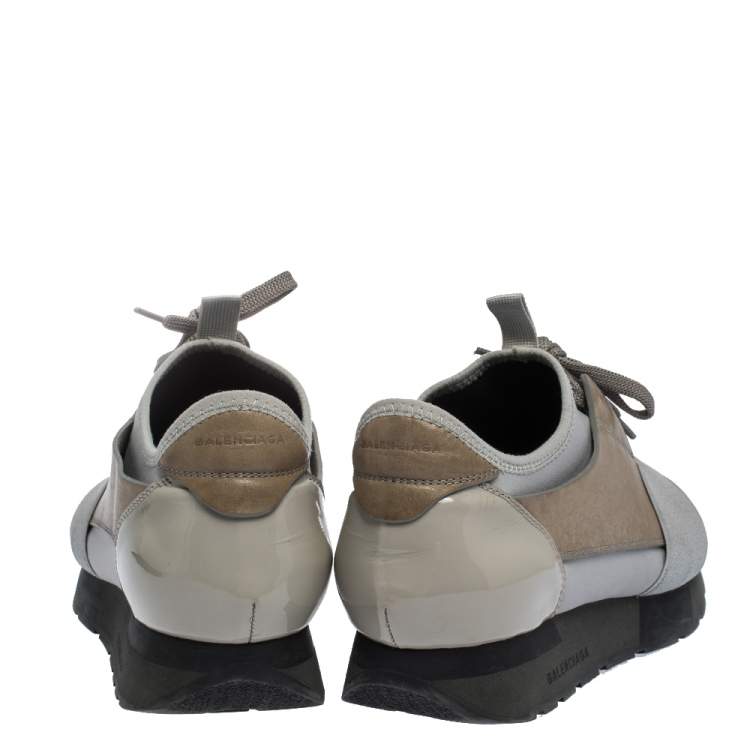 Pre Owned Balenciaga Grey/Beige Mesh,Leather And Suede Race Runners Sneakers Size 40