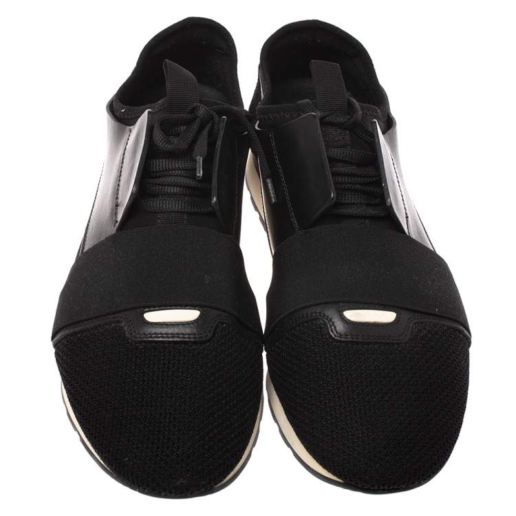Pre Owned Balenciaga Black Leather, Suede And Mesh  Race Runner Sneakers Size 44