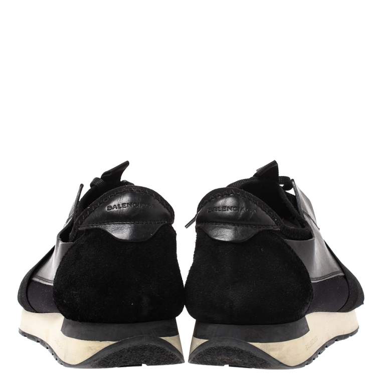 Pre Owned Balenciaga Black Leather, Suede And Mesh  Race Runner Sneakers Size 44