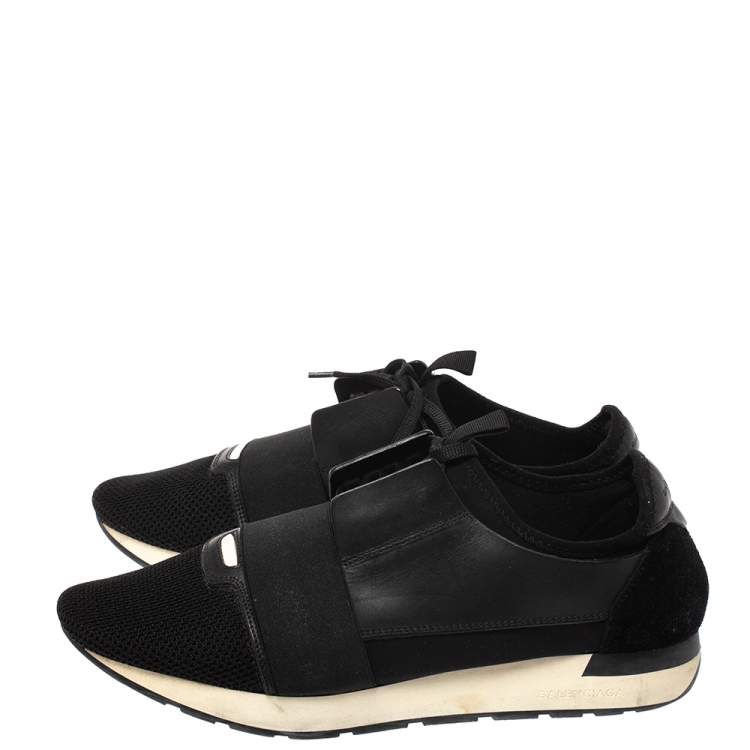 Pre Owned Balenciaga Black Leather, Suede And Mesh  Race Runner Sneakers Size 44