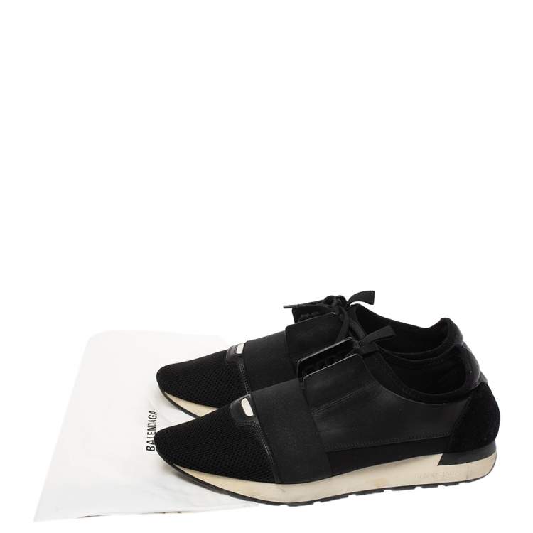 Pre Owned Balenciaga Black Leather, Suede And Mesh  Race Runner Sneakers Size 44