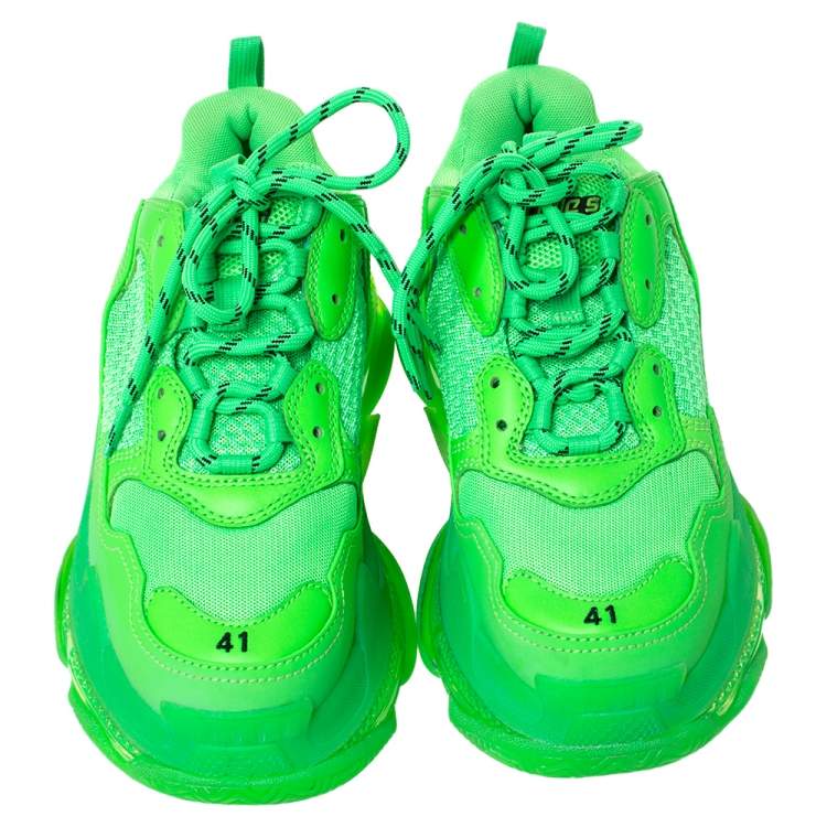 Pre Owned Balenciaga Neon Green Mesh And Leather Triple S Platform Sneakers Size 41