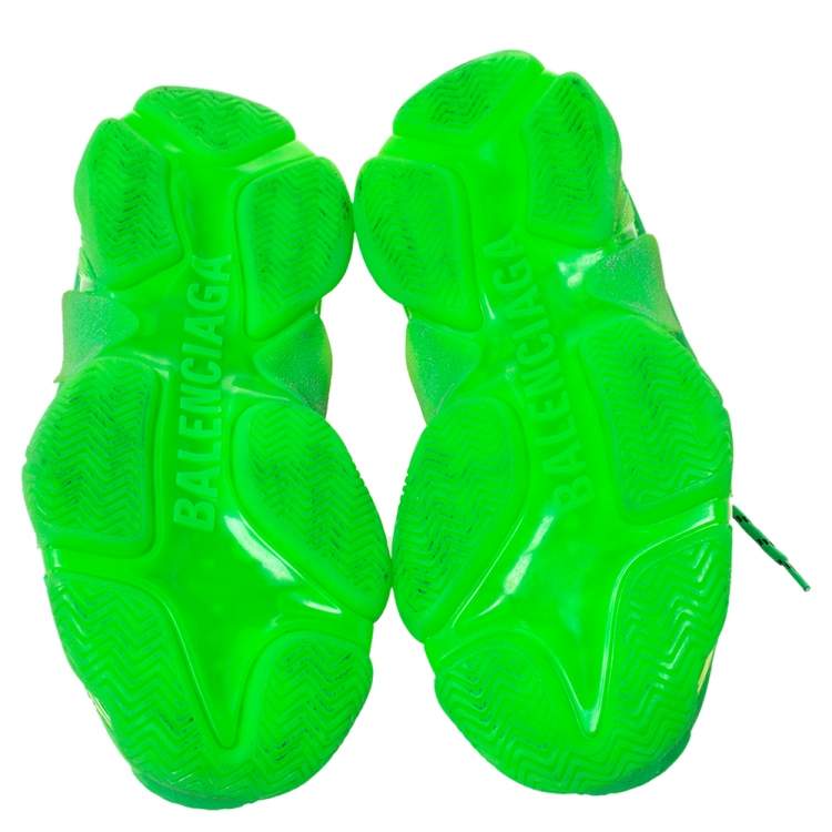 Pre Owned Balenciaga Neon Green Mesh And Leather Triple S Platform Sneakers Size 41