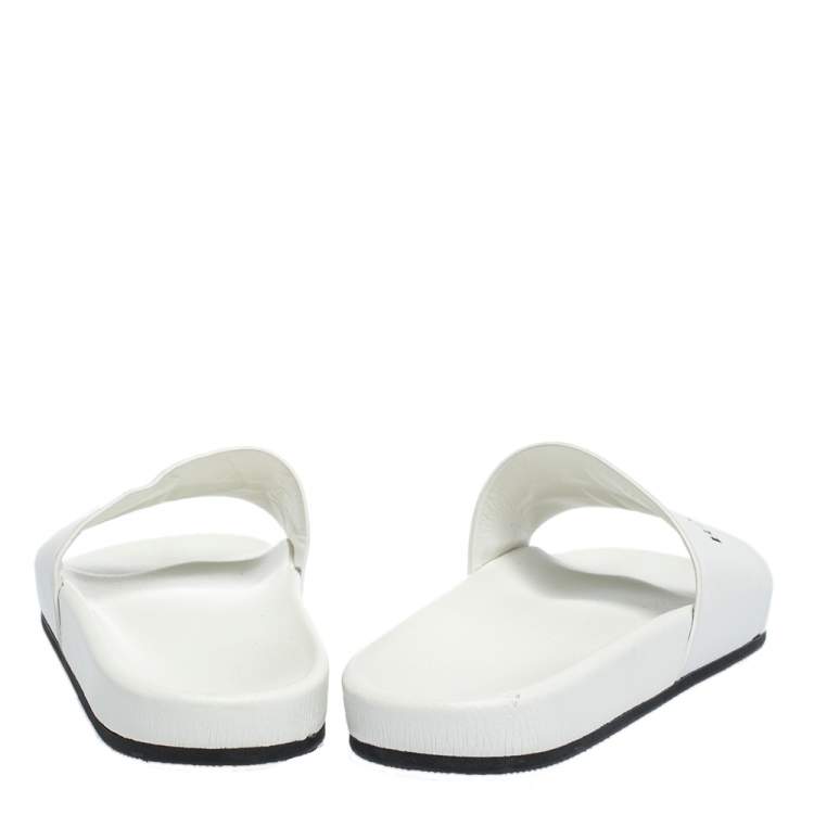 Pre Owned Balenciaga White Leather Logo Slide Sandals Size 41