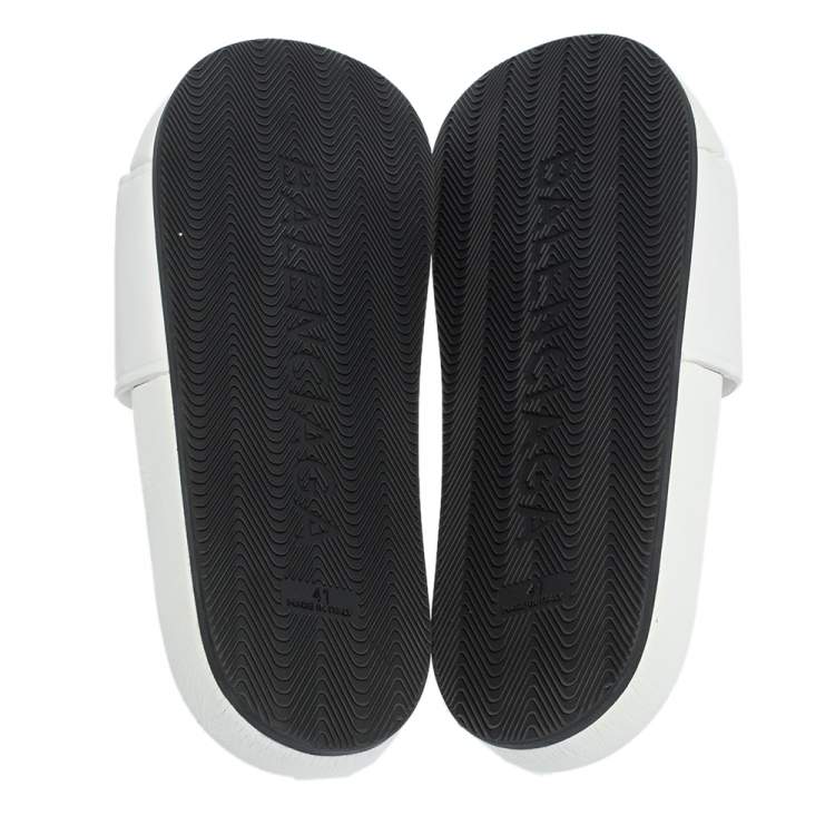 Pre Owned Balenciaga White Leather Logo Slide Sandals Size 41