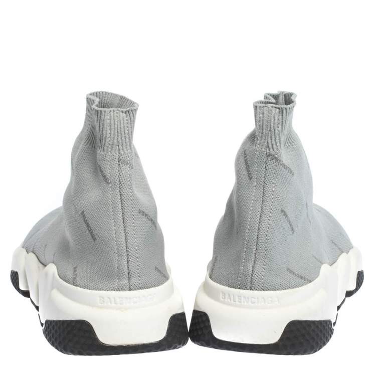 Pre Owned Balenciaga Grey Logo Print Knit Speed Trainer Sneakers Size 41