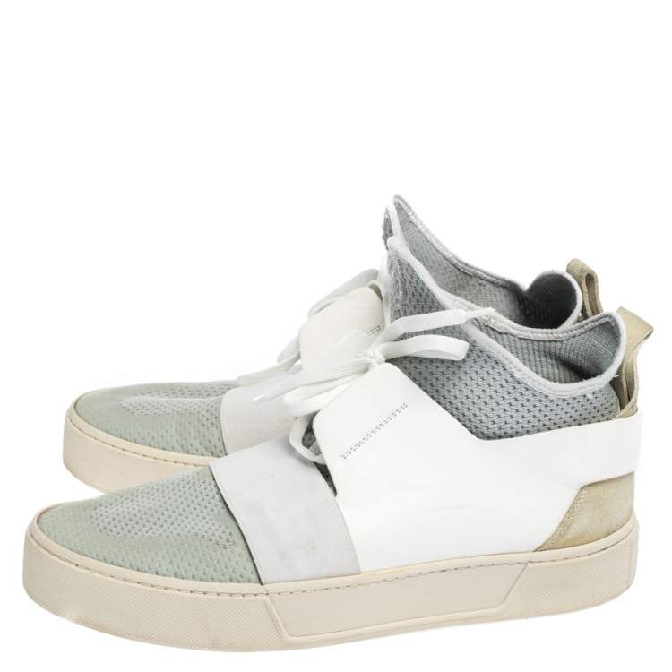 Pre Owned Balenciaga Light Blue/White Mesh and Leather Elastic High Sneakers Size 41