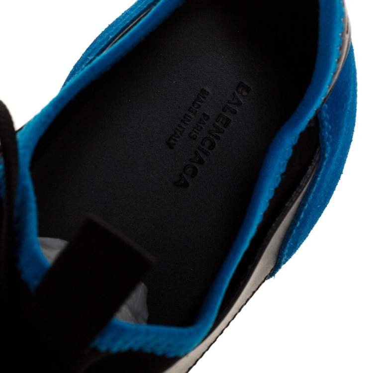 Pre Owned Balenciaga Black/Blue Leather And Mesh Race Runners Sneakers Size 41