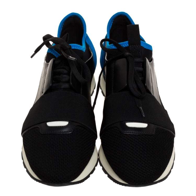 Pre Owned Balenciaga Black/Blue Leather And Mesh Race Runners Sneakers Size 41
