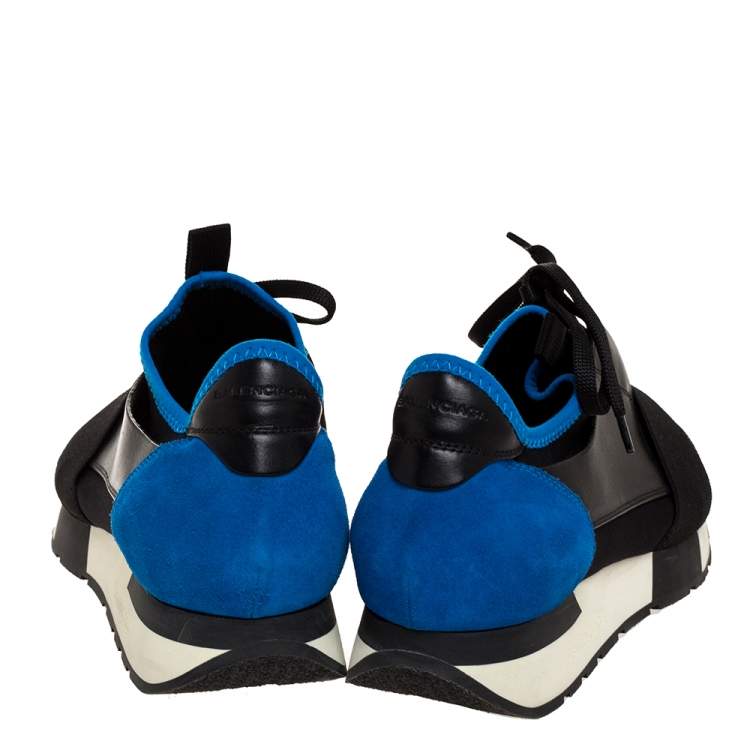 Pre Owned Balenciaga Black/Blue Leather And Mesh Race Runners Sneakers Size 41