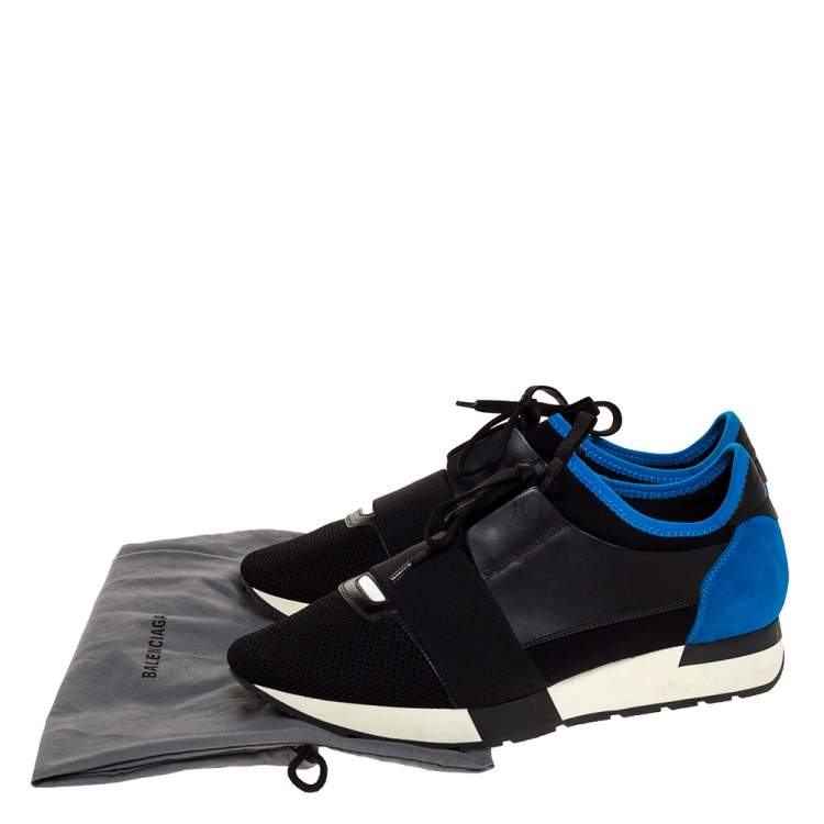 Pre Owned Balenciaga Black/Blue Leather And Mesh Race Runners Sneakers Size 41