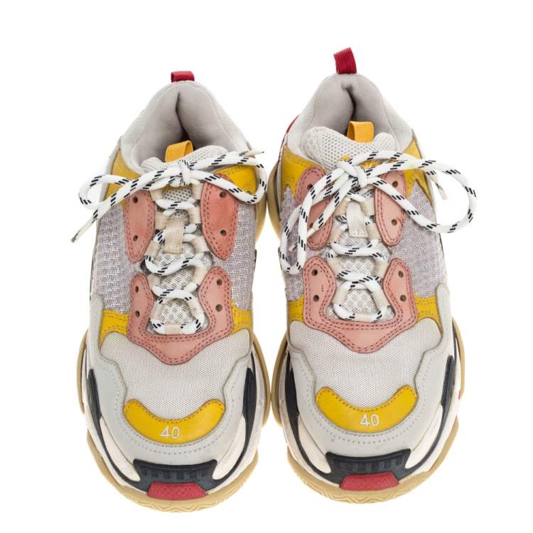 Pre Owned Balenciaga Multicolor Leather and Mesh Triple S Platform Sneakers Size 40