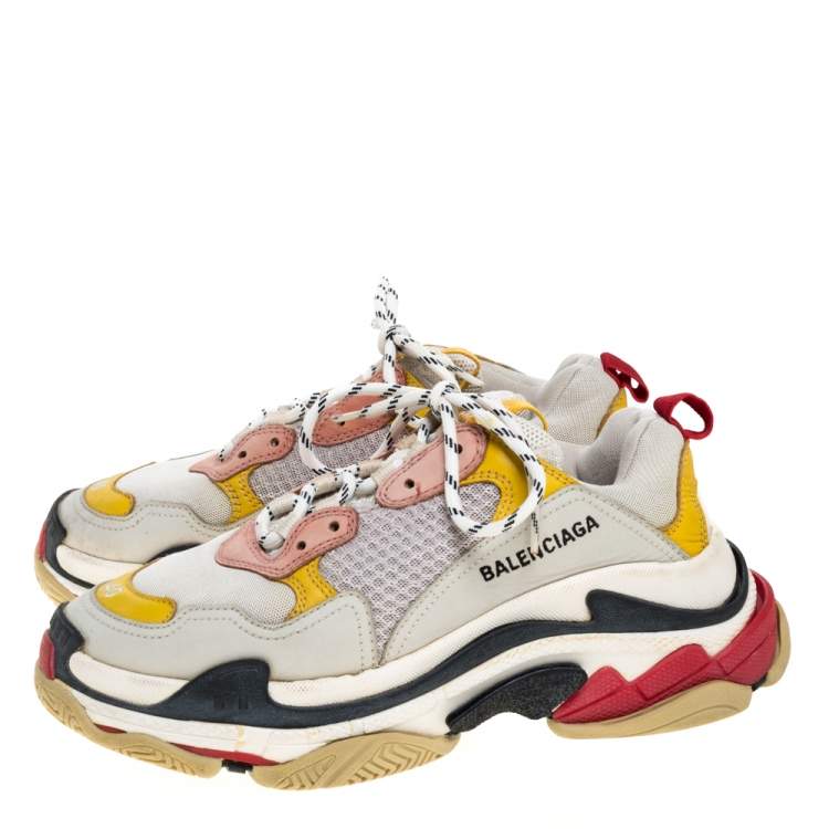 Pre Owned Balenciaga Multicolor Leather and Mesh Triple S Platform Sneakers Size 40