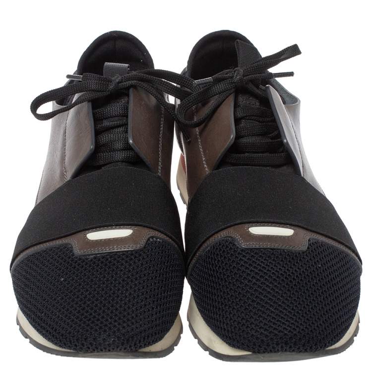 مملوكة مسبقًا Balenciaga Black/Grey Leather And Mesh Race Runners Low Top Sneakers Size 44