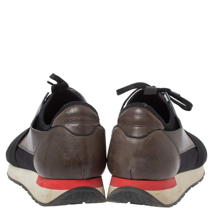 مملوكة مسبقًا Balenciaga Black/Grey Leather And Mesh Race Runners Low Top Sneakers Size 44