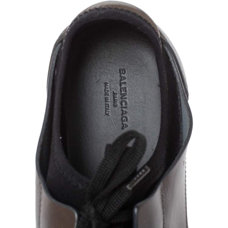مملوكة مسبقًا Balenciaga Black/Grey Leather And Mesh Race Runners Low Top Sneakers Size 44
