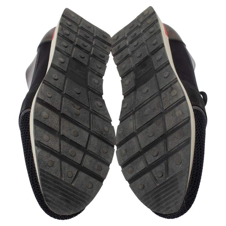 مملوكة مسبقًا Balenciaga Black/Grey Leather And Mesh Race Runners Low Top Sneakers Size 44