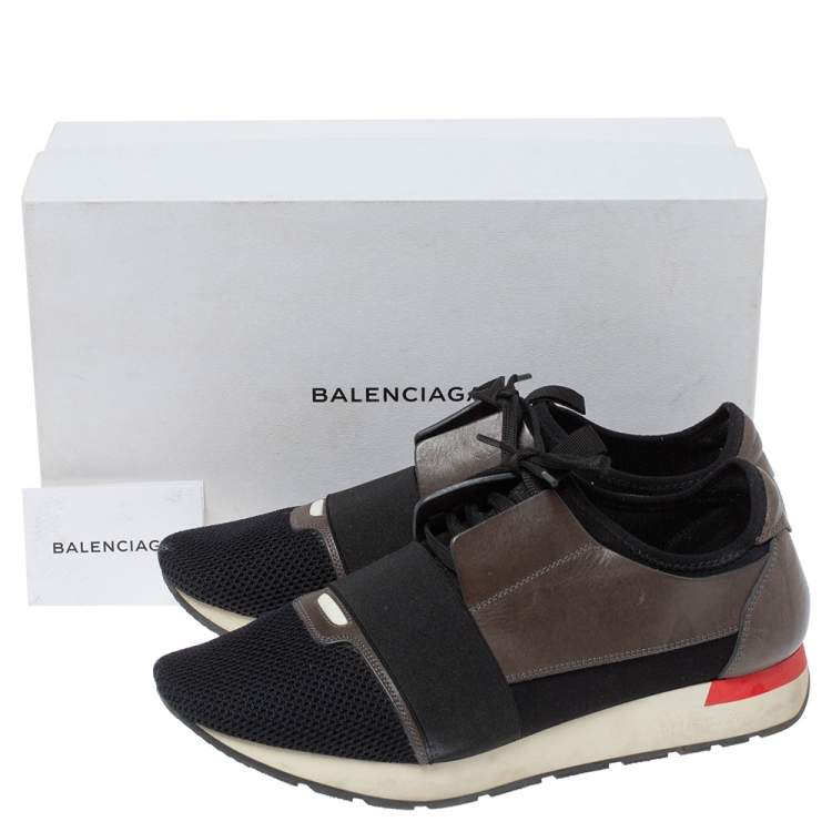 مملوكة مسبقًا Balenciaga Black/Grey Leather And Mesh Race Runners Low Top Sneakers Size 44