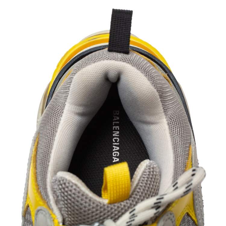 Pre Owned Balenciaga Grey/Yellow Nubuck, Leather And Mesh Triple S Trainer Sneakers Size 42