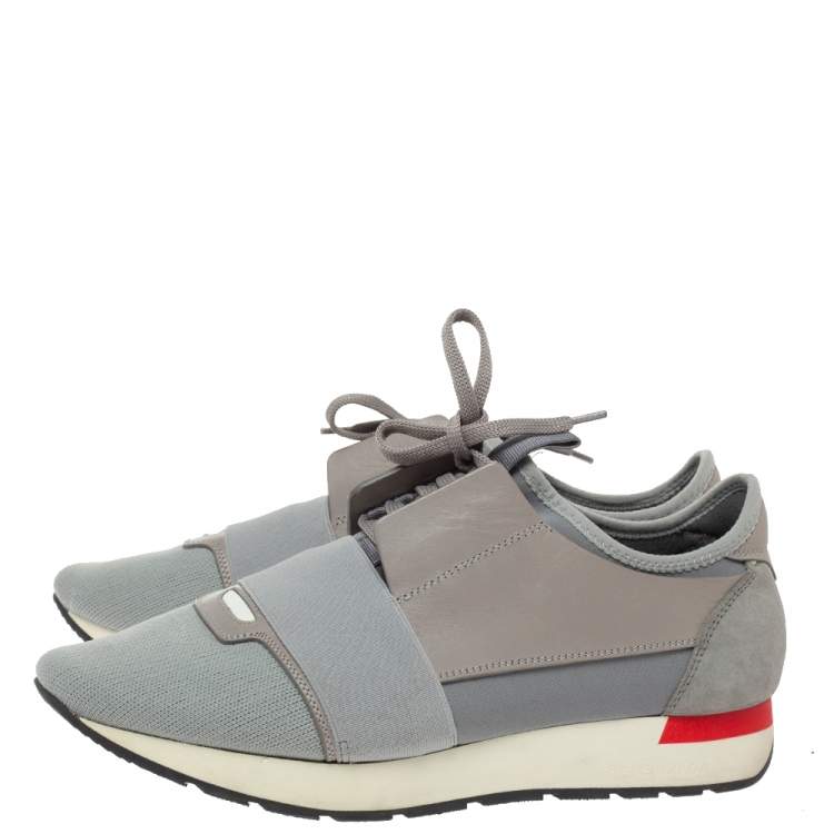 Pre Owned Balenciaga Grey Mesh And Leather Race Runner Sneakers Size 41