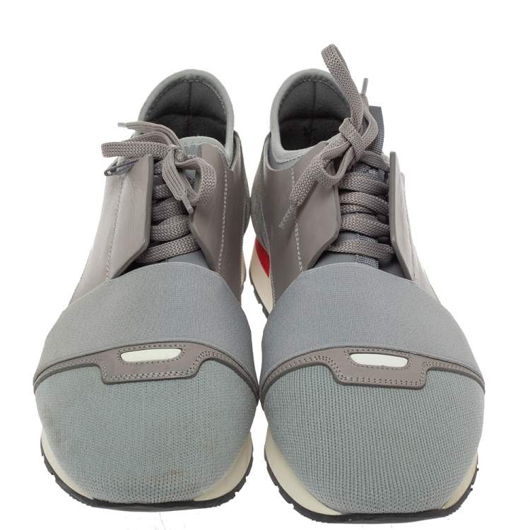 Pre Owned Balenciaga Grey Mesh And Leather Race Runner Sneakers Size 41