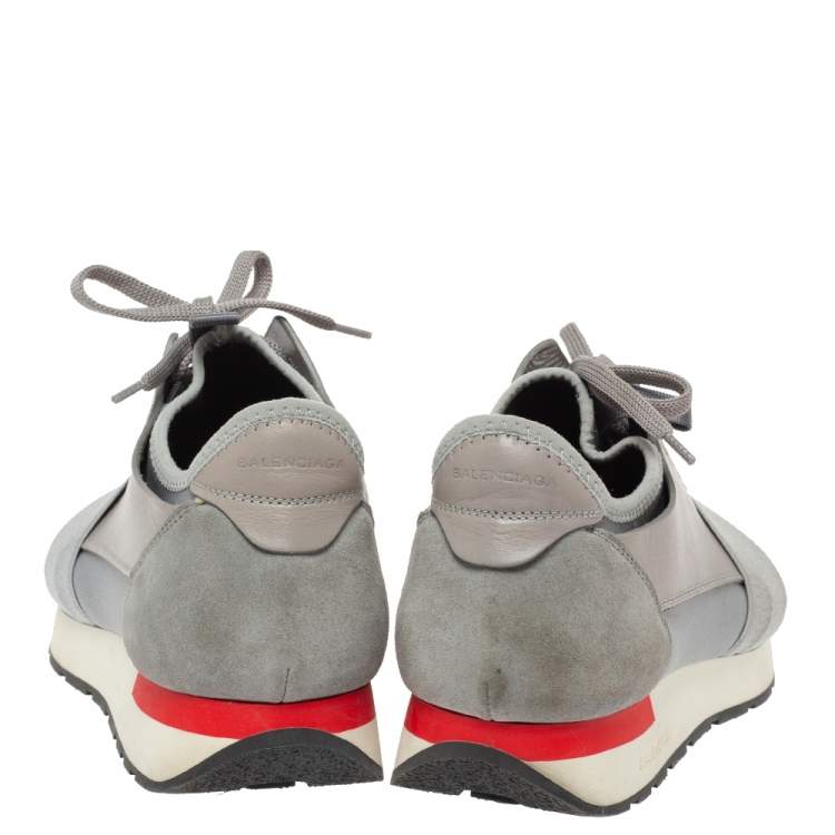Pre Owned Balenciaga Grey Mesh And Leather Race Runner Sneakers Size 41