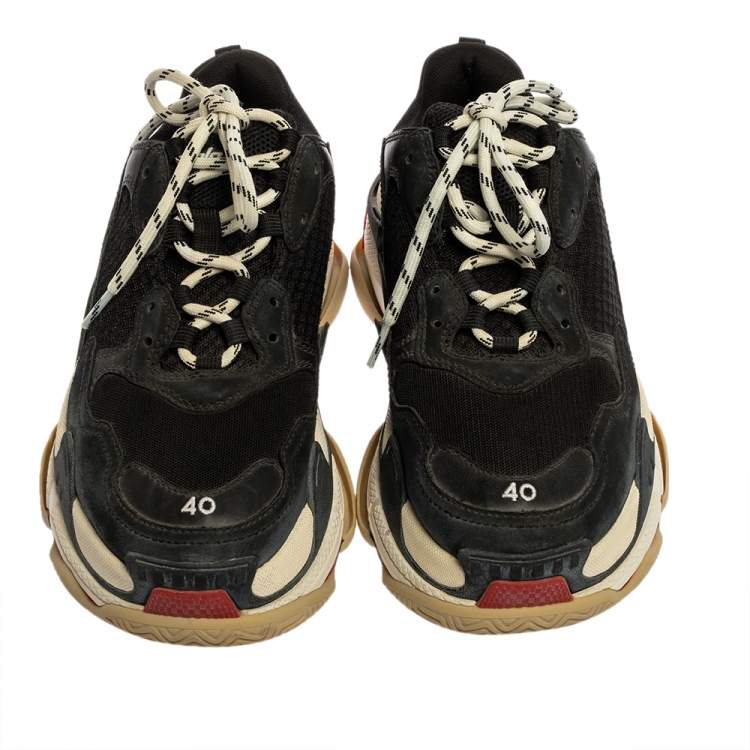 Pre Owned Balenciaga Black Mesh And Leather Triple S Platform Sneakers Size 40