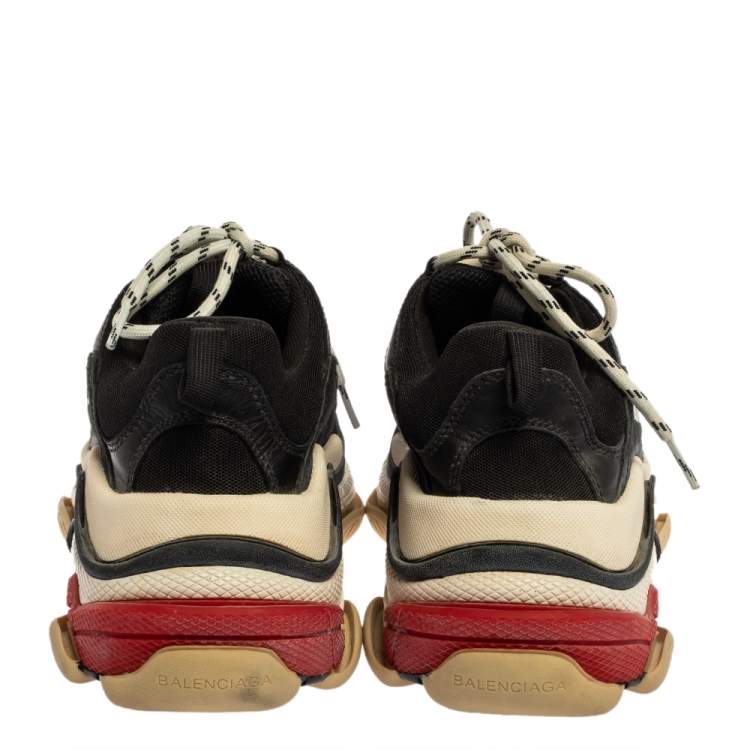 Pre Owned Balenciaga Black Mesh And Leather Triple S Platform Sneakers Size 40