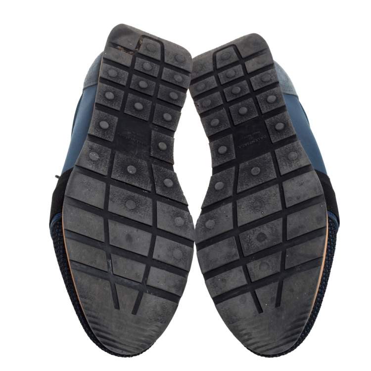 مملوكة مسبقًا Balenciaga Blue/Black Leather And Mesh Race Runners Sneakers Size 42