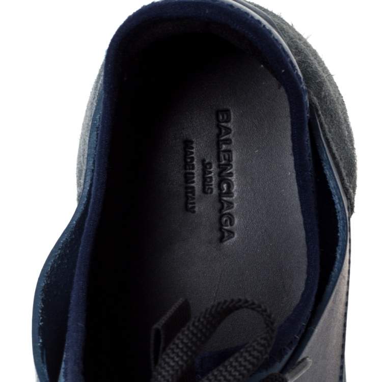 مملوكة مسبقًا Balenciaga Blue/Black Leather And Mesh Race Runners Sneakers Size 42