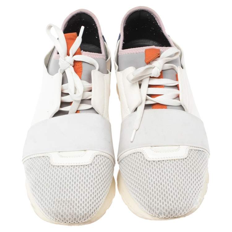 Pre Owned Balenciaga Multicolor Mesh, Leather And Suede Race Runners Sneakers Size 40