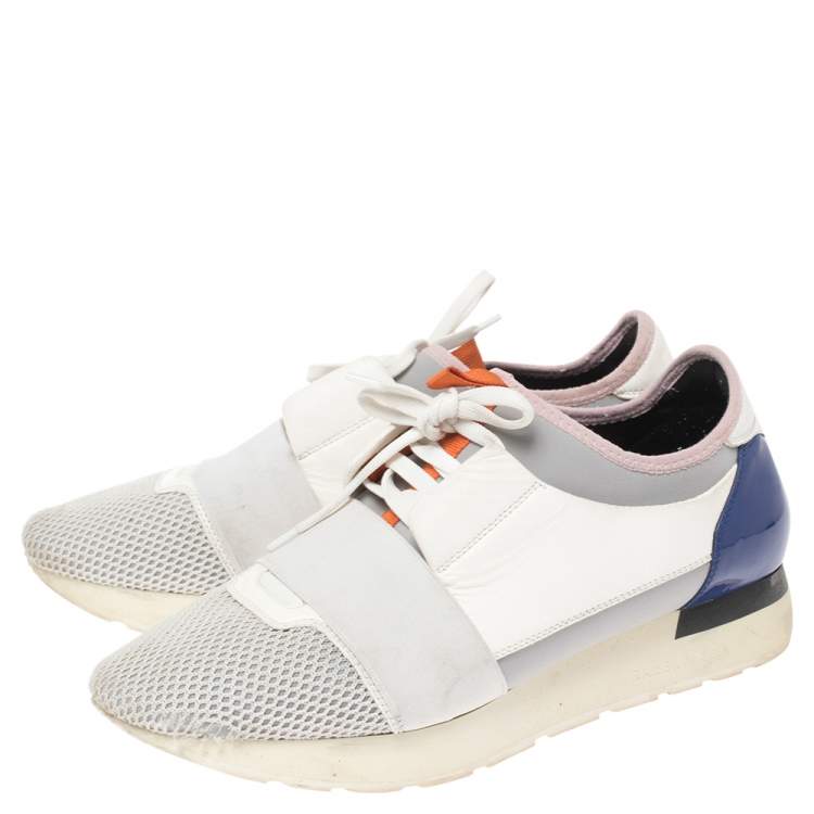 Pre Owned Balenciaga Multicolor Mesh, Leather And Suede Race Runners Sneakers Size 40