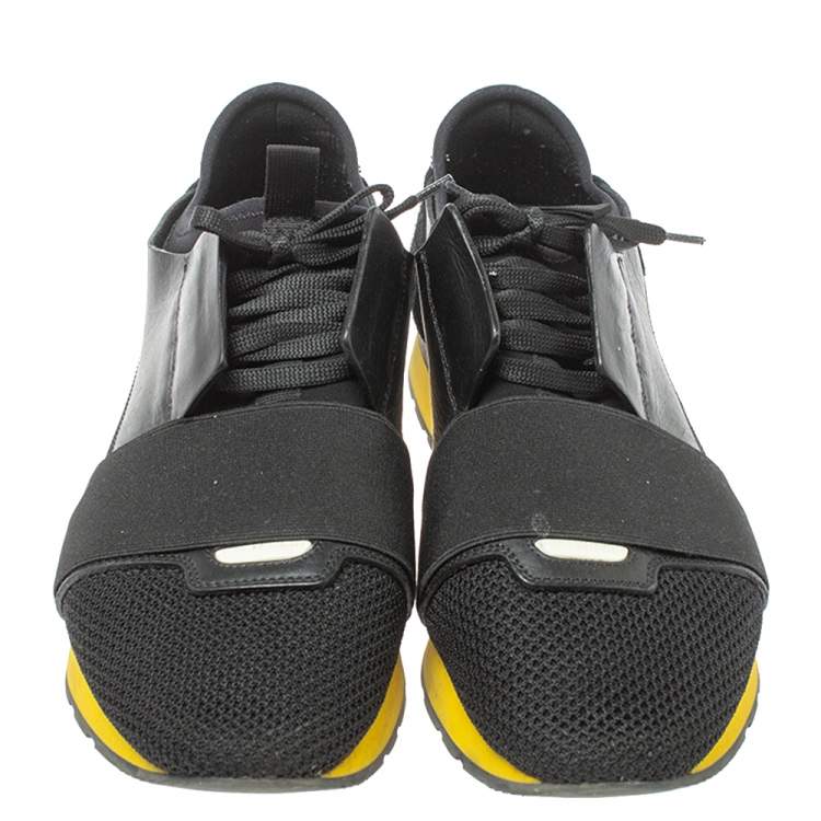 Pre Owned Balenciaga Black Leather And Mesh Race Runners Sneakers Size 41