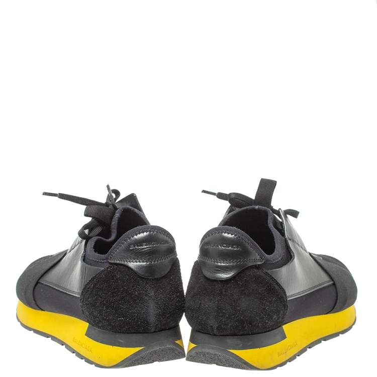 Pre Owned Balenciaga Black Leather And Mesh Race Runners Sneakers Size 41