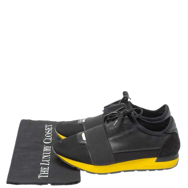 Pre Owned Balenciaga Black Leather And Mesh Race Runners Sneakers Size 41