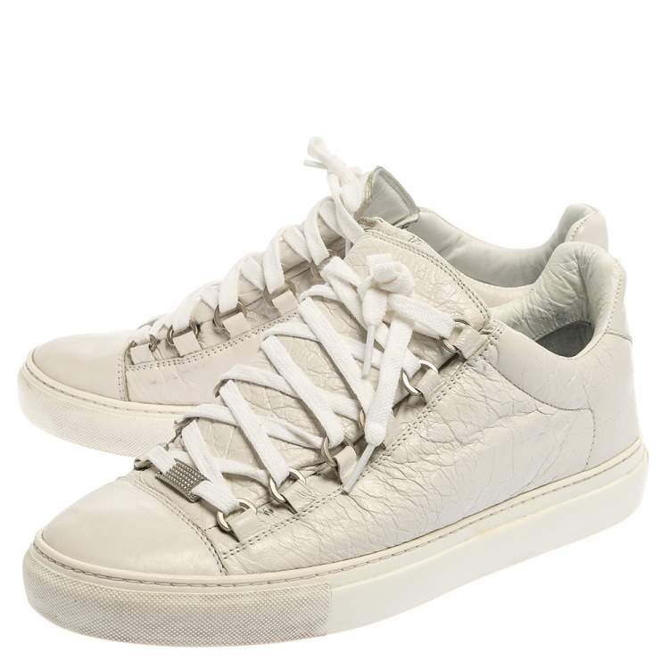 Pre Owned Balenciaga White Crinkle Leather Arena Low Top Sneakers Size 40