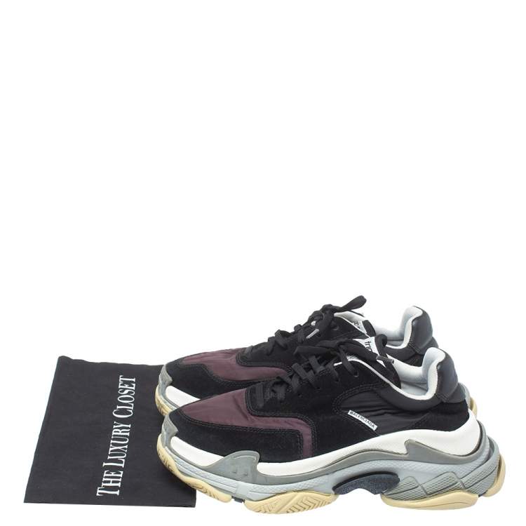 مملوكة مسبقًا Balenciaga Black/Burgundy Suede Leather And Fabric Triple S Low Top Sneakers Size 40