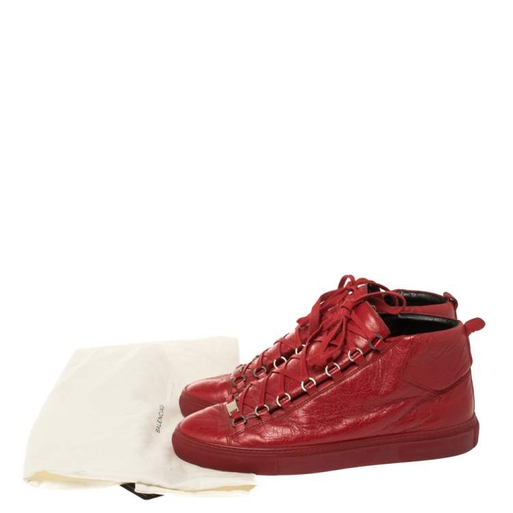 Pre Owned Balenciaga Red Leather Arena High-Top Sneakers Size 43