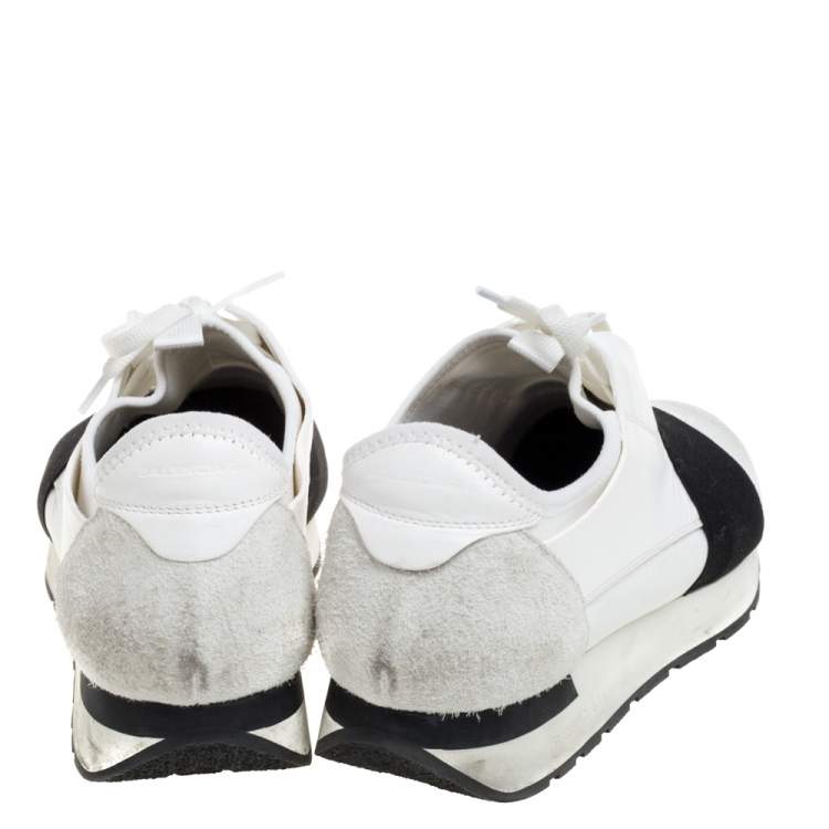Pre Owned Balenciaga White Mesh And Leather Race Runner Low Top Sneakers Size 40