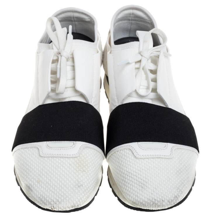 Pre Owned Balenciaga White Mesh And Leather Race Runner Low Top Sneakers Size 40