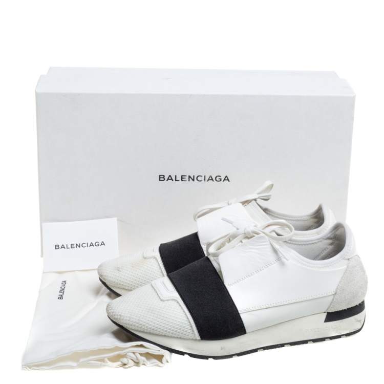 Pre Owned Balenciaga White Mesh And Leather Race Runner Low Top Sneakers Size 40