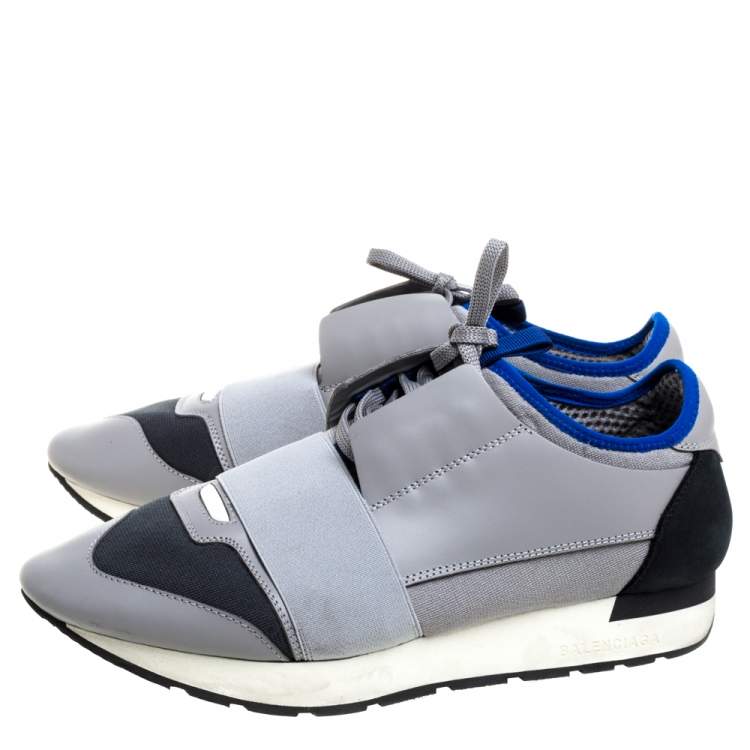 مملوكة مسبقًا Balenciaga Grey Mesh And Leather Race Runner Low Top Sneakers Size 40