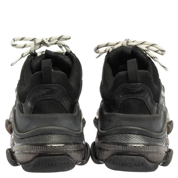 مملوكة مسبقًا Balenciaga Black Mesh And Leather Triple S Trainer Sneakers Size 40