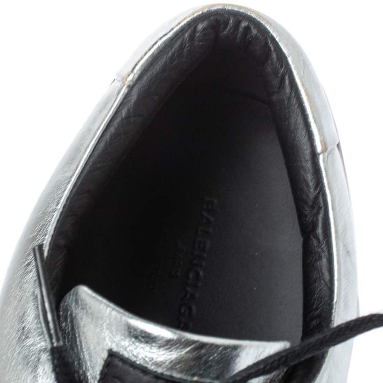 Pre Owned Balenciaga Metallic Silver Leather Urban Low Top Sneakers Size 45