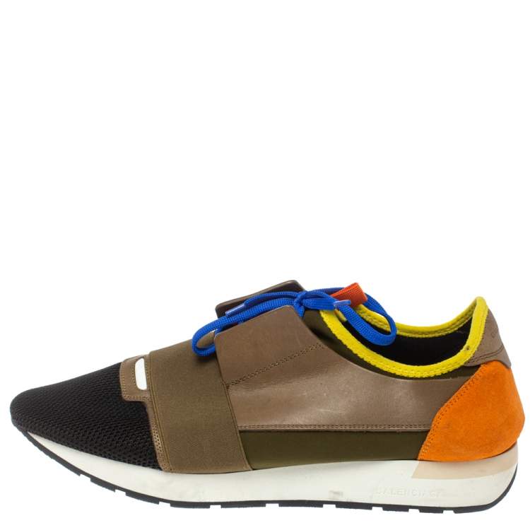Pre Owned Balenciaga Multicolor Leather, Suede And Mesh Race Runners Sneakers Size 45