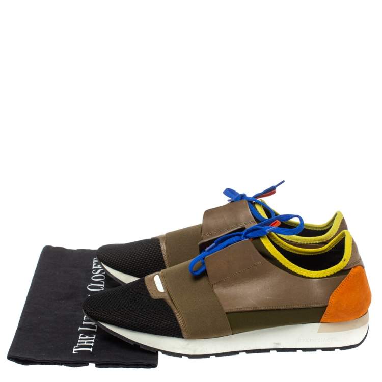 Pre Owned Balenciaga Multicolor Leather, Suede And Mesh Race Runners Sneakers Size 45