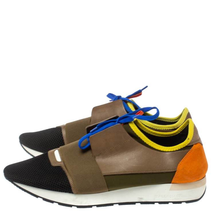 Pre Owned Balenciaga Multicolor Leather, Suede And Mesh Race Runners Sneakers Size 45